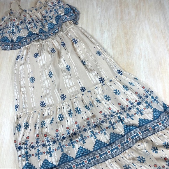 Joie Sorne B Silk Printed Popover Elastic Waist Maxi Dress in Pesca Size Medium - Picture 9 of 13